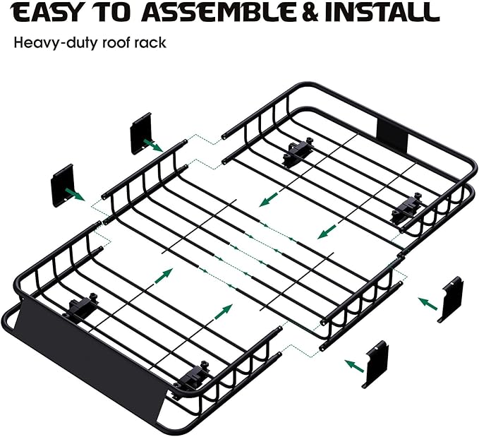 FORWODE 250LBS Universal Roof Rack Basket, 64"x39"x6" Rooftop Cargo Carrier Rack + Waterproof Cargo Bag 15 Cubic Feet(43"x34"x17")