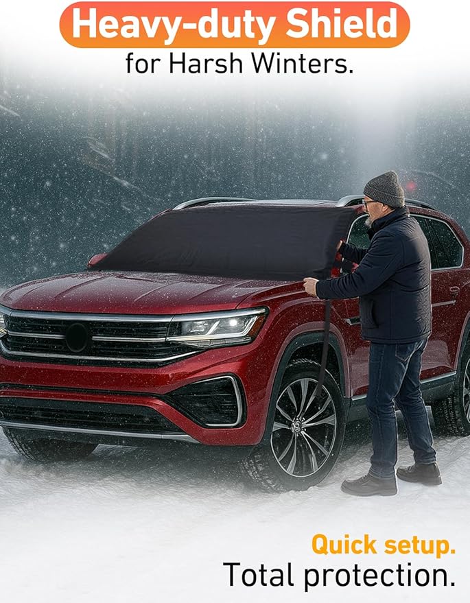 EcoNour Car Snow Cover Compatible for Volkswagen Atlas | Windshield Cover for Ice and Snow with S-Hook Straps | Heavy-Duty 600D Oxford Winter Car Cover, Waterproof & Anti-Slip