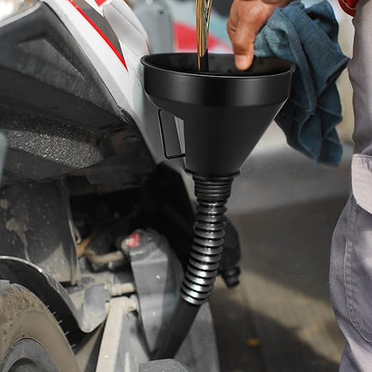 4 Pcs Automotive Funnels Set, Wide Mouth Fuel Funnel, Plastic Long Neck Oil Funnel, Flexible Right Angle Funnels, with Detachable Spout and Filter for Water/Gasoline/Coolant/Engine Oil