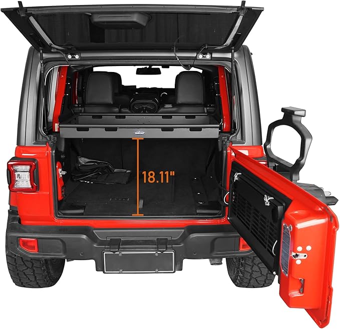 Hooke Road JLU Rear Trunk Cargo Cover Basket Rack Luggage Storage Carrier Tray for 2018-2025 Jeep Wrangler JLU 4-Door Hardtop & Sky One-Touch Power Top
