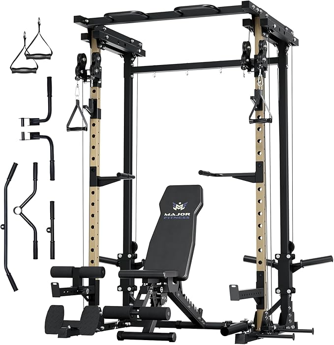MAJOR FITNESS Drone3 Power Cage - Multi-Function Power Rack for Home Gym, Squat Rack with Pull-up Bar, Cable Crossover System, J-Hooks, for Strength Training, Heavy-Duty Steel Construction