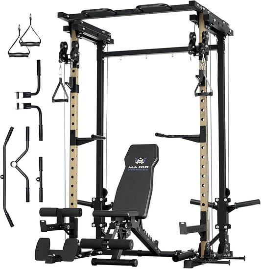 MAJOR FITNESS Drone3 Power Cage - Multi-Function Power Rack for Home Gym, Squat Rack with Pull-up Bar, Cable Crossover System, J-Hooks, for Strength Training, Heavy-Duty Steel Construction