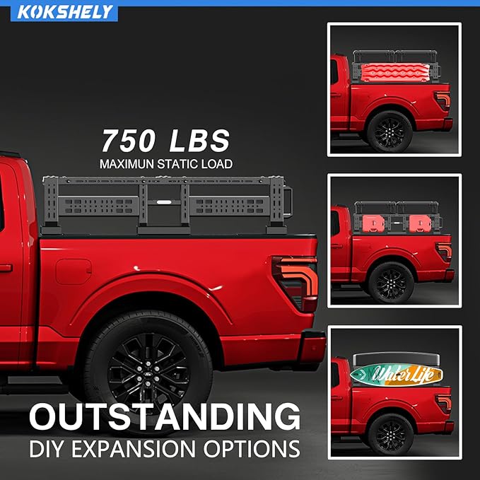 Overland Track Bed Rack for Full-Size & Mid-Size Trucks/Adjustable Truck Cargo Carrier/Tacoma Bed Rack, Fit for Tundra, Ram 1500 & HD, F-Series, Ranger, Silverado, Titan & XD,Gladiator