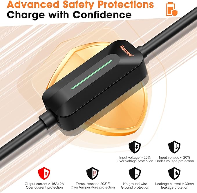 Romaa Level 2 & Level 1 EV Charger for Tesla Mobile Charing, 16 Amp 220V-240V NEMA 6-20 Plug, 12A 110V-120V NEMA 5-15 Adapter, 25FT Cable, NACS Connector Electric Car Charger for Tesla Model 3/Y/X/S