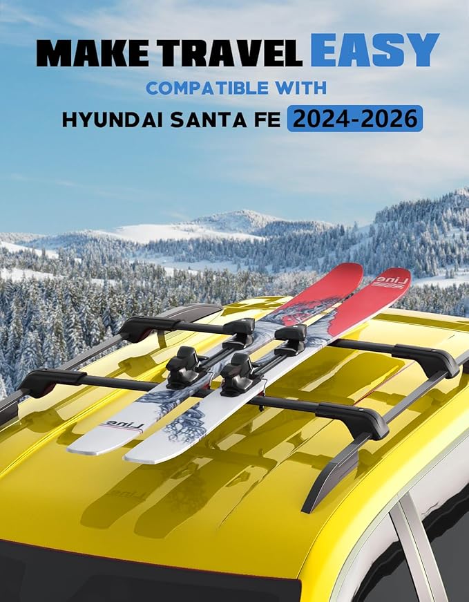 FengYu330lb Lockable Roof Rack Cross Bars Compatible with 2024 2025 2026 Hyundai Santa Fe & Santa Fe Hybrid (Not for SE), Heavy Duty Aluminum Roof Rails Crossbars Cargo Bars Rooftop Black Luggage.