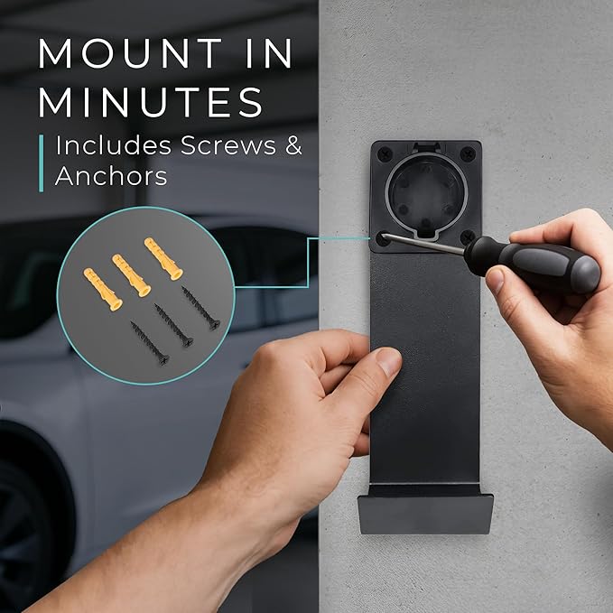 Lectron Electric Vehicle Charger Nozzle Holster Dock & J-Hook Combo for All J1772 Evs