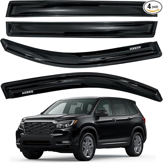 AUXKO Rain Guards for Honda Passport 2019-2025, Window Vent Visors Accessory - Tape-On Rain Guard Window Visor for Honda Passport, Easy Install Car Side Window Wind Deflectors & Visors Smoke Black
