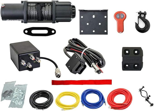 SuperATV Black Ops 4500 LB Winch with Winch Mounting Plate for 2014+ Honda Pioneer 700/700-4 | Complete Honda Pioneer Winch Kit Ready for Install | UV-Resistant Powder Coated