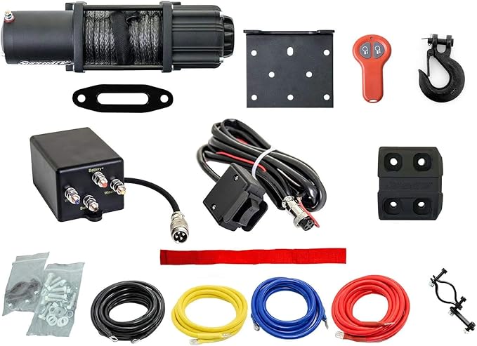 SuperATV 4500 lb Black Ops Winch with Heavy Duty Winch Mounting Plate for 2016 Polaris RZR XP Turbo/RZR XP 4 Turbo | Complete kit ready for install