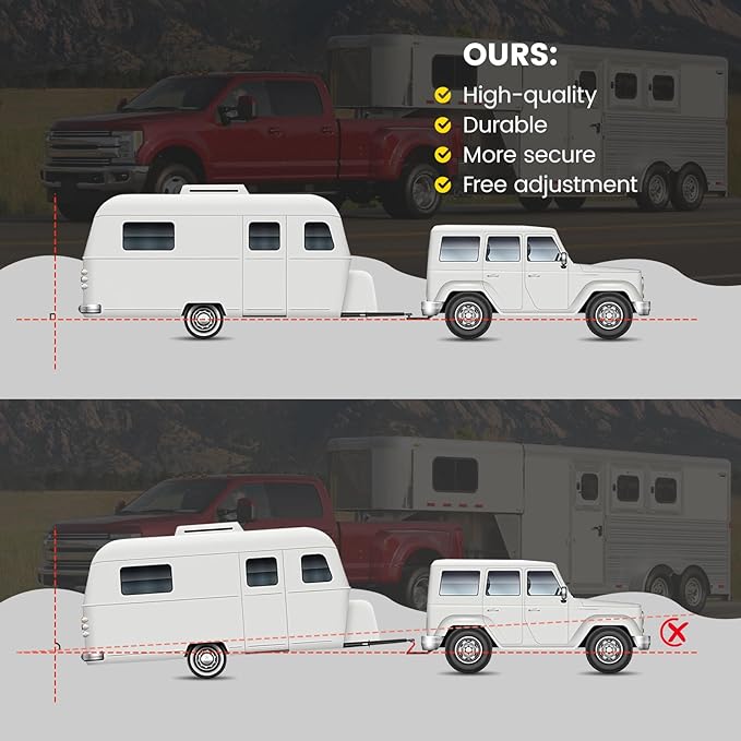 Adjustable Trailer Hitch for 2.5” Receiver, 18500 LBS GTW Aluminum - 6” Drop/Rise with 2-inch and 2-5/16 inch Dual Ball, w/Anti-Theft Lock & Hitch Tightener Silver