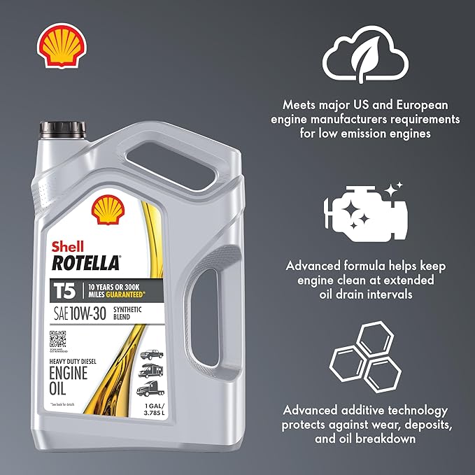 Shell Rotella T5 Synthetic Blend 10W-30 Motor Oil, 1 Gallon (3 Pack)