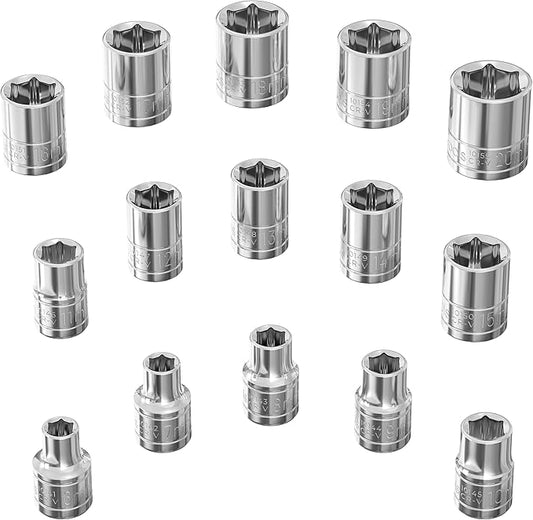 Olsa Tools Metric Shallow Socket Set - 3/8-Inch Drive, 15pc - 6-Point Chrome Sockets from 6mm–20mm and No Skipped Sizes - Mechanic Shallow Metric Socket Set - Professional Grade Sockets - Part: 1331