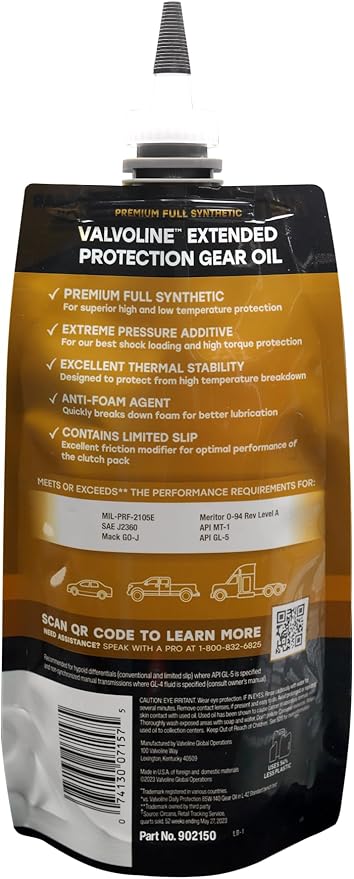 Valvoline FlexFill Extended Protection Full Synthetic 75W-140 Gear Oil 1 QT Pouch