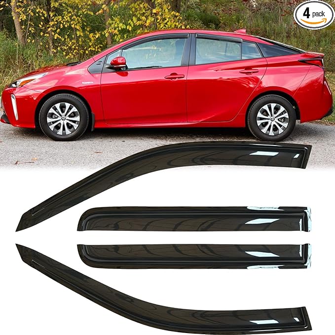 4pcs Original Outside Mount Style Window Rain Guards Shield Side Wind Deflectors Dark Smoke Nice Looking Vent Window Visors Fit for 2016-2022 Toyota Prius 94638