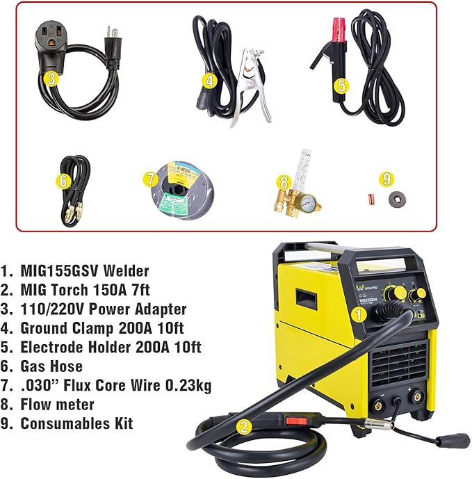 Weldpro 155 Amp MIG Welder, 110V/220V Flux Core MIG/Gas MIG/Stick 3 in 1 Welding Machine with Synergy, IGBT Inverter Portable Gasless Welder Equipment, Aluminum Spool Gun Compatible