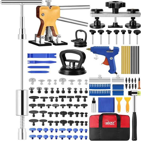 WHDZ Paintless Dent Repair Kit Dent Remover Tools with Dent Lifter Puller, Bridge Puller, 2 in 1 T-Bar Auto Dent Puller Kit for Door Ding Hail Damage