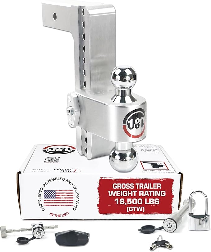Weigh Safe Adjustable Trailer Hitch Ball Mount, 10" Adjustable Drop Hitch for 2.5" Receiver w/ 4 pc Keyed Alike Lock Set, Heavy Duty Aluminum Trailer Tow Hitch w/Chrome Plated Tow Balls, 18,500 GTW