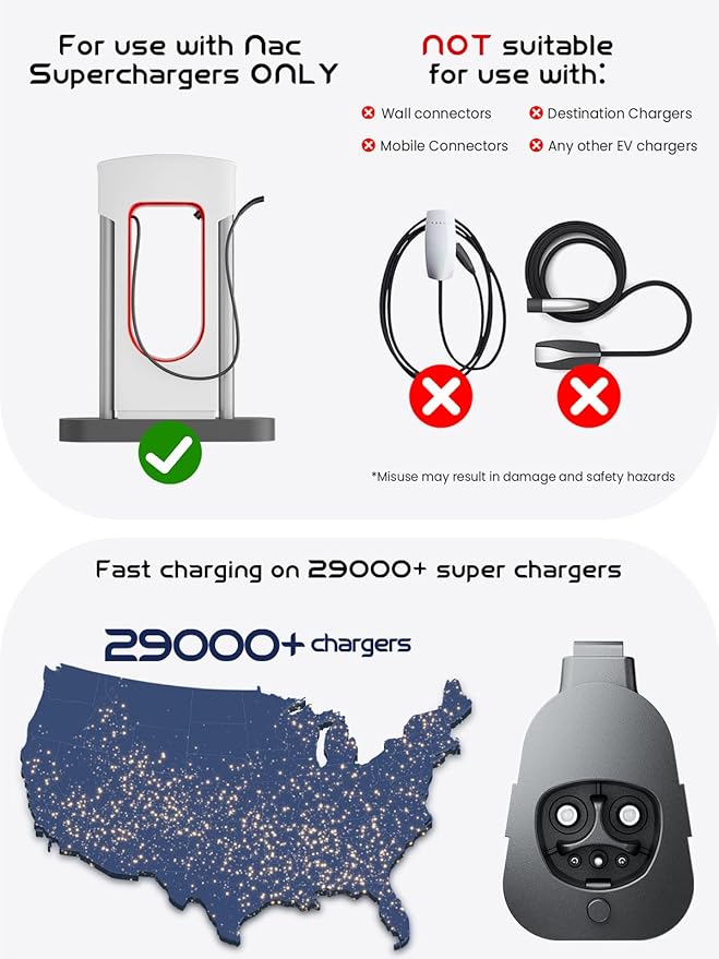 NACS to CCS1 Adapter - 250kW DC Fast Charging (1000V/500A) for Tesla Supercharger V3/V4 - Compatible with Ford, GM, Rivian R1T/R1S & Hyundai/Kia/Volvo EVs - IP54 Weatherproof