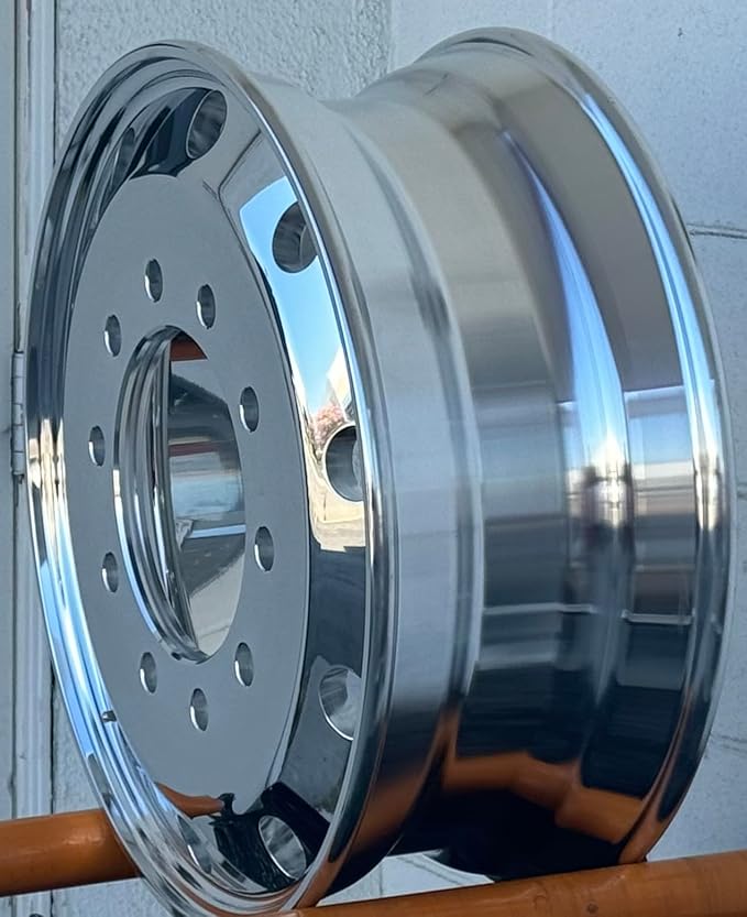 ALUMINUM WHEELS 22.5 X 8.25 FLAT FACE & HUB PILTED(METRIC), HIGH POLISHED FOR LIFTED AXLE OF DUMP TRUCK, TIRE:255/70R22.5