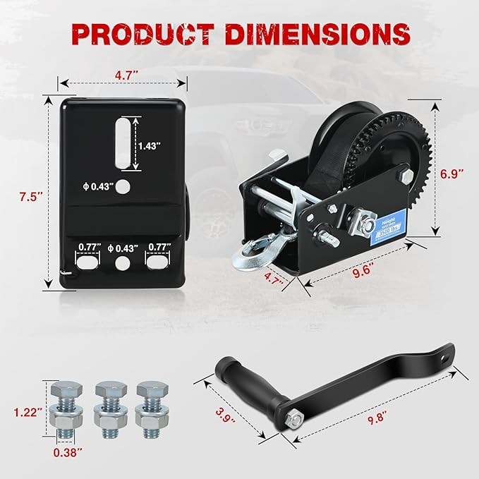 Nilight Boat Trailer Winch 3500 Lbs Hand Crank Winch Heavy Duty Boat Winches with 33Ft Strap Rope Hook Two Way Ratchet 4:1 8:1 Gear Portable Marine Manual Winch for Trailers Boat RV ATV Jet Ski Towing