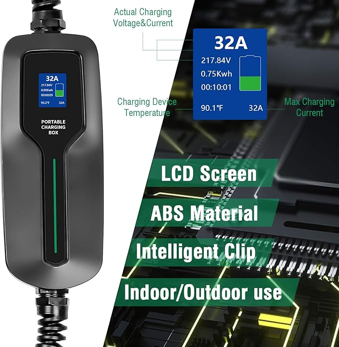 32 Amp EV Charger Level 2,(NEMA 14-50, 32A/20ft,7.68KW) Portable Electric Vehicle Charging Station for Electric and Hybrid Vehicles