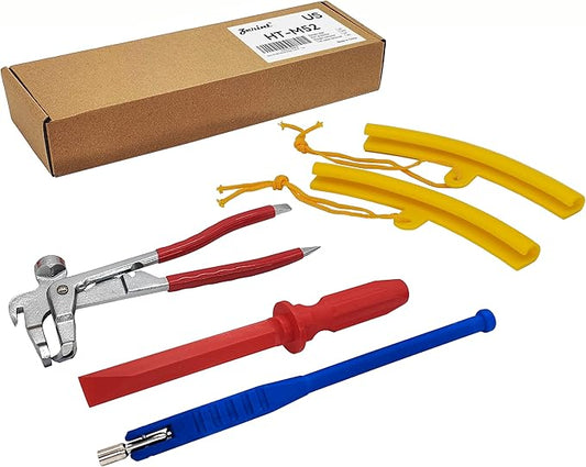 Professional Wheel Weight Tool Kit 4-Piece Set - Heavy Duty Rim Protector (2pcs), Tire Valve Remover & Weight Remover Tools, Wheel Weights Clip On for Cars/Trucks/SUVs(HT-M52)