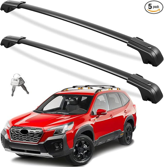 FengYu Heavy Duty Lockable Roof Rack Cross Bars Compatible with Subaru Forester Wilderness 2022-2026, All-Metal Aluminum 330lbs Roof Aluminum Roof Rails Crossbars Black Rooftop Cargo Luggage