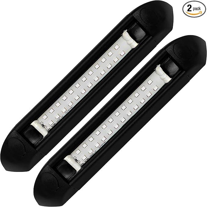 Command Electronics 12V LED Exterior Extruded Porch Light – Surface Mount Utility – IP67 Rating OEM RV, Camper, Bus, Truck, & Trailer – 8"x1.4"x1.4" – Black Case/White Light 2-Pack