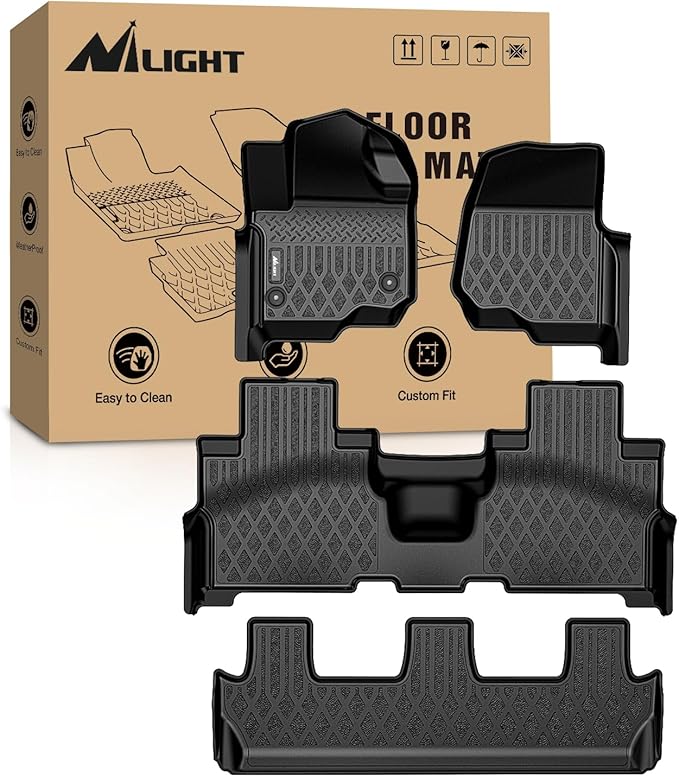 Nilight TPE Floor Mats for Ford Expedition & Max Bench Seat 2018 2019 2020 2021 2022 2023 2024 2025 All Weather Custom Fit Heavy Duty Floor Liners