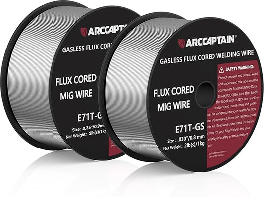 ARCCAPTAIN Flux Core Welding Wire .030“ & .035" E71T-GS Mig Welding Wire 2-Pound Spool Gasless Mild Carbon Steel Compatible With Lincoln Miller Forney Harbor Welder