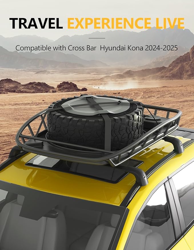 Tuyoung 220lbs Roof Rack Cross Bars Compatible with 2024 2025 2026 Hyundai Kona & Hyundai Kona Electric, Lockable Heavy Duty Aluminum Roof Rails Crossbars Black Rooftop Cargo Carrier Luggage
