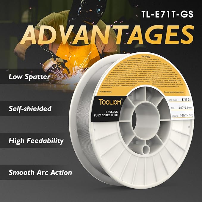 TOOLIOM E71T-GS .030" Diameter 10-Pound Spool Flux Core Self-shielded MIG Welding Wire for Carbon Steel 2 PCS