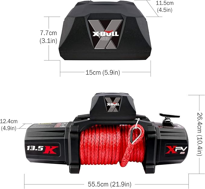 X-BULL Winch-13500 lb. Load Capacity Electric Winch Kit 12V Synthetic Rope,Waterproof IP67 Electric Winch with Hawse Fairlead, with Wireless Handheld Remote and Corded Control Recovery