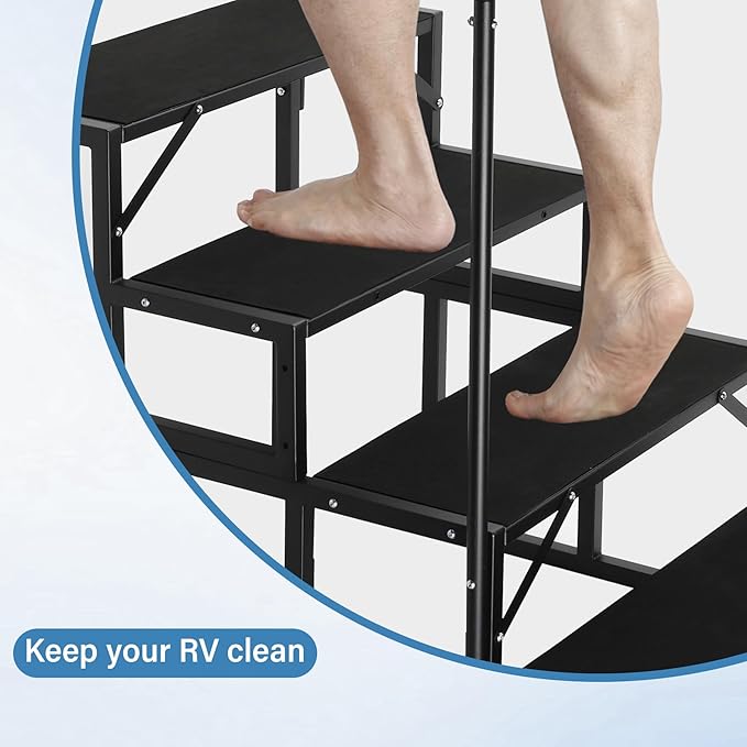 RV Steps with Dual Handrails, 4 Step Spa Hot Tub Steps with Anti-Slip Pedals, 400lbs Load Capacity, Universal Portable Mobile Home Stairs Steps for 5th Wheel RV, Spa, Porch, Pool, Travel Trailers