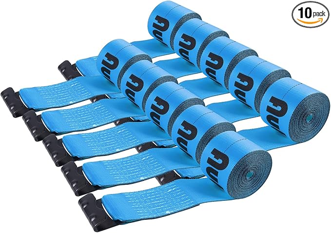 4" x 30' Straps for Flatbed Trailer Blue Heavy Duty Tie Down Flat Hooks WLL 5400 lbs | 4 Inch Cargo Control for Flatbed Truck Utility (10 Pack)