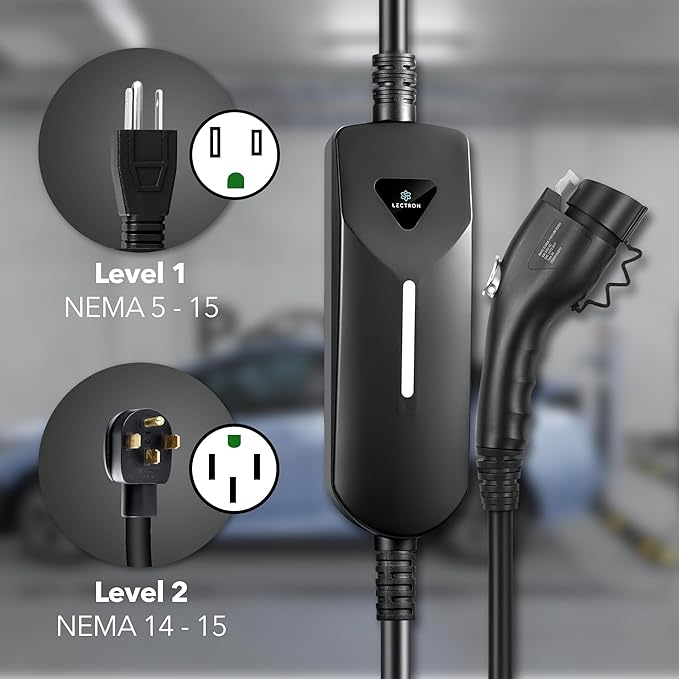 Lectron Level 1 / Level 2 EV Charger (12 Amp / 40 Amp) with Dual Charging Plugs (NEMA 5-15 & 14-50) - Portable Electric Car Charger Compatible with All J1772 EVs (Black)
