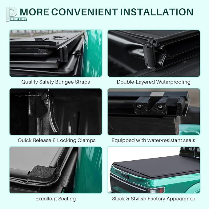 Perfit Liner 8.0 FT (96") Bed Soft Tri-Fold Tonneau Cover for 1999-2024 Ford F-250 F-350 F-450 Super Duty Styleside/Fleetside Truck Cargo Topper, Softtop, 3-Folding (NOT for Flareside/Stepside)