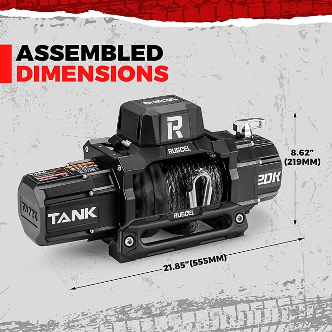 RUGCEL WINCH 20000lb 24V Extreme Duty Truck Winch, Waterproof Electric Synthetic Rope, Black Rope, for Truck,Van, 2 in 1 Wireless Remote Control, Tank Series.