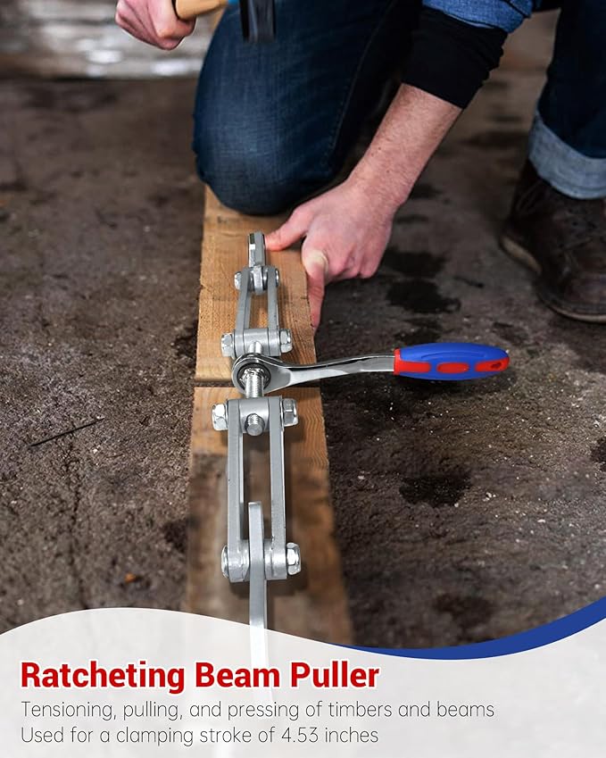 Ratcheting Beam Puller, Wall Puller Framing Tool, Clamping Travel 4.53 In, Ratchet Length: 10.83 Inches, Fit for For Clamping, Pulling and Compressing Timber