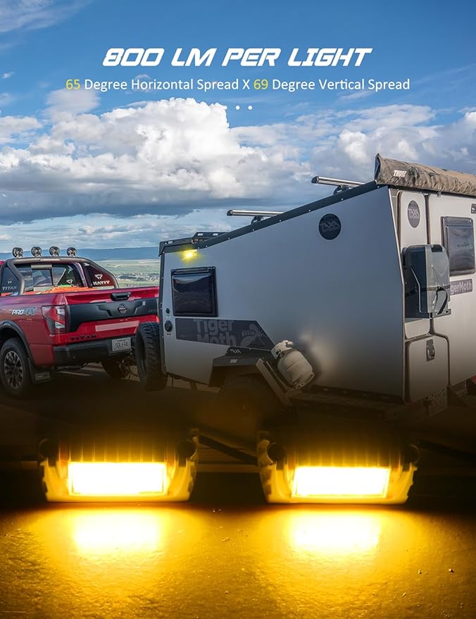 Chelhead RV Led Exterior Lights, Yellow 800lm Waterproof RV Porch Flood Lights 12V Exterior Light Fixture Compatible with RVs, Traliers, Campers