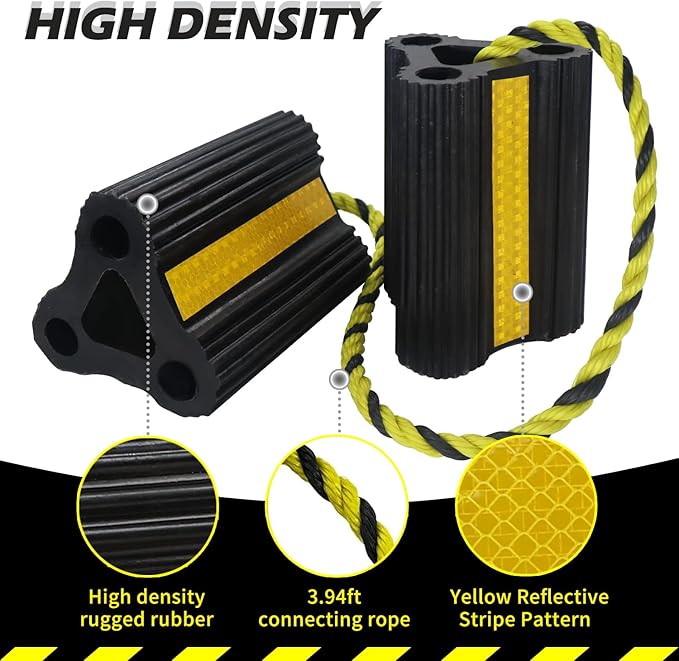 Vacallity Wheel Chocks for RV Trailer Car Truck, Upgrade Rubber Wheel Chocks with Rope Easy to Use,Camper Travel Chock Blocks Wheel Immobilizers & Chocks (6.2" 1pair)