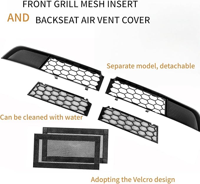 3PCS Front Grill for 2025 2026 Tesla Model Y Juniper Mesh Grille Inserts & Air Inlet Vent Cover with Insect Protection Accessories for Tesla New Model Y Accessories