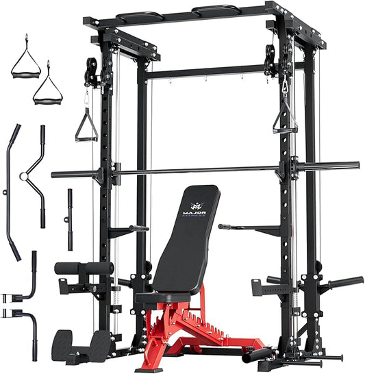 Major Fitness Drone3 Smith Machine – All-in-One Home Gym Squat Rack with Weight Bar, Cable Crossover Machine – Heavy-Duty Fitness Equipment for Strength Training and Full-Body Workouts