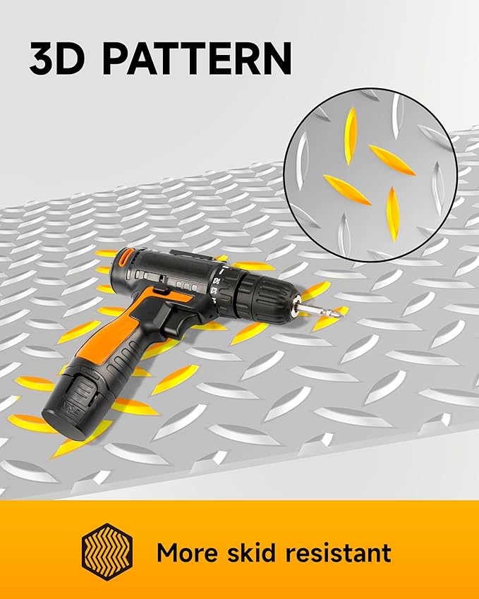 8x20 FT Garage Floor Mat, 2.8mm Thick Premium PVC Resin Flooring Roll | Heavy Duty & Durable | Diamond Plate Protector for Car, SUV, Pickup, Trailer, Gym & Basement (Silver)