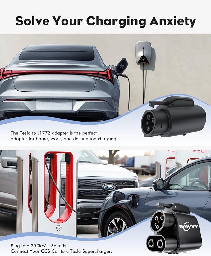 Adapter Bundle - NACS to CCS Charger & Tesla to J1772 Adapter, Compatible with Tesla Superchargers, High Powered Connectors, Destination Chargers (Adapter Bundle)