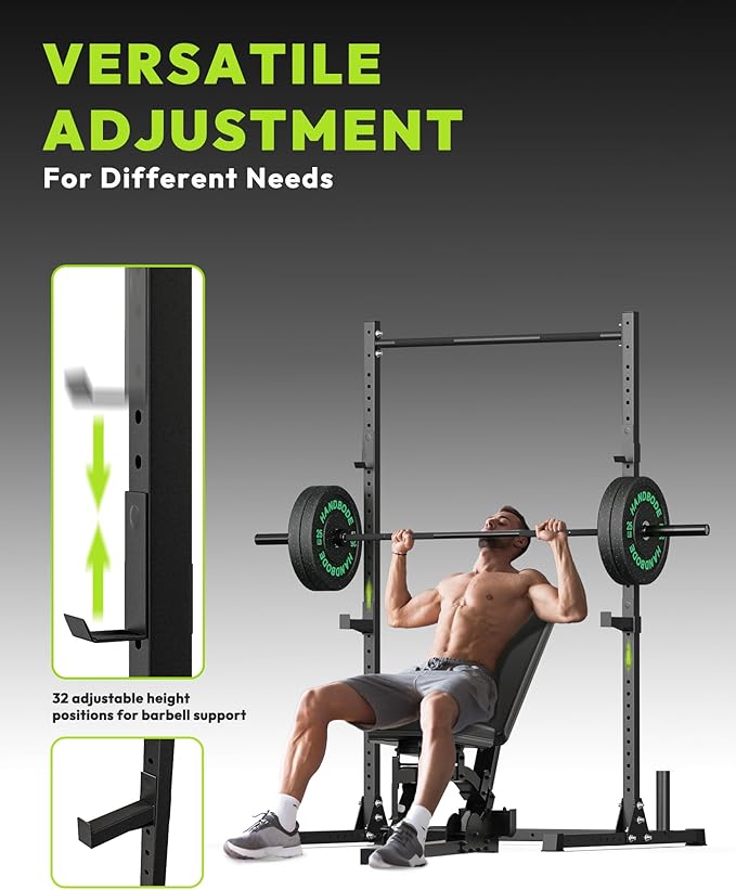 Power Cage with Pull Up Bar, Multi-Functional Squat Rack for Home Gym, Heavy Capacity Adjustable Power Rack Fit 6 FT, 7 FT Barbell, Weightlifting, Strength Training, Bench Press, Fitness