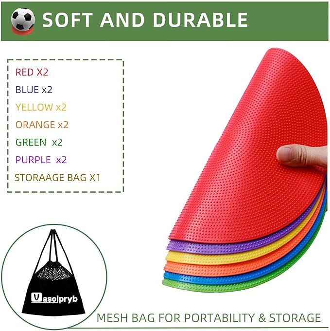 Spot Markers 9 Inch Non Slip Rubber Floor Markers Flat Field Cones Poly Dots for Classroom Dance Sports Soccer Basketball Speed Agility Training(6 Colors)