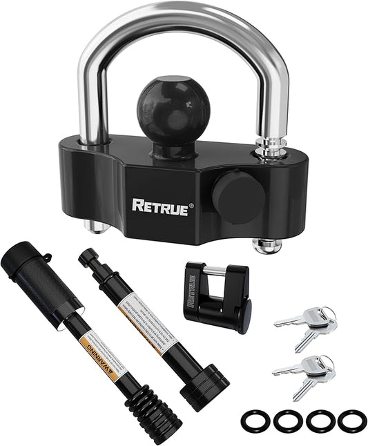 RETRUE Heavy-Duty Keyed-Alike Trailer Lock Set - Universal Coupler, Dual Hitch Receiver Pin, and Trailer Tongue Locks Included, Black
