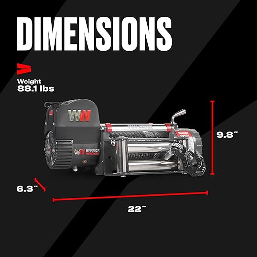 Warrior Winches Samurai 10000 lbs 12V Electric Winch with Steel Cable - Powerful Electric Winch for Trucks - 10000 lbs Load Capacity - Wireless Remote Included