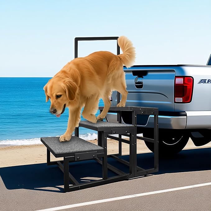 2-Step RV Steps with Handrail, Assist Handle with Anti-Slip Mat & Base Support, Portable Stairs for Elderly, Hot Tub, Camper, Mobility Aid Step Stool